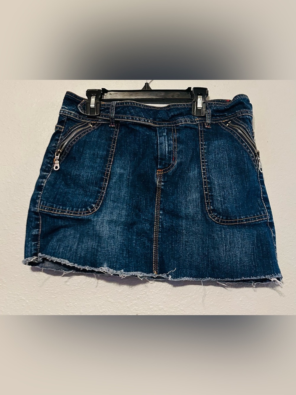US POLO ASSN girl kid size 9/10 Blue Denim Mini Skirt w/ Front Zipper Pocket